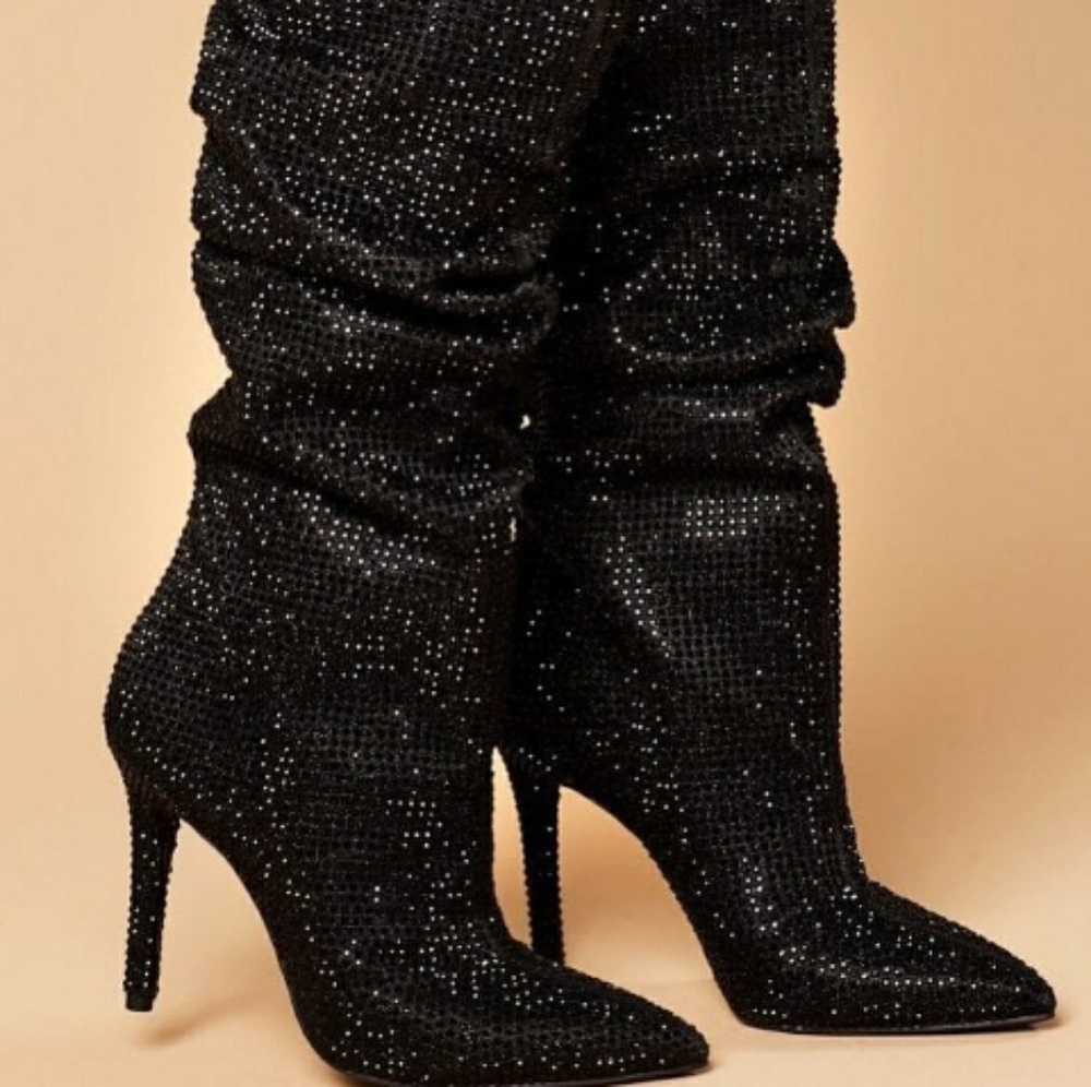 Jessica Simpson black rhinestone boots